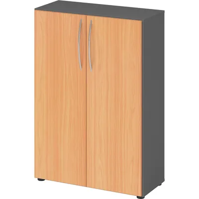 bümö Mehrzweckschrank 80cm breit, Aktenschrank o. Schuhschrank klein, Schrank mit Regal, Kommode in Graphit/Buche aus Holz, Vorratsschrank & Image