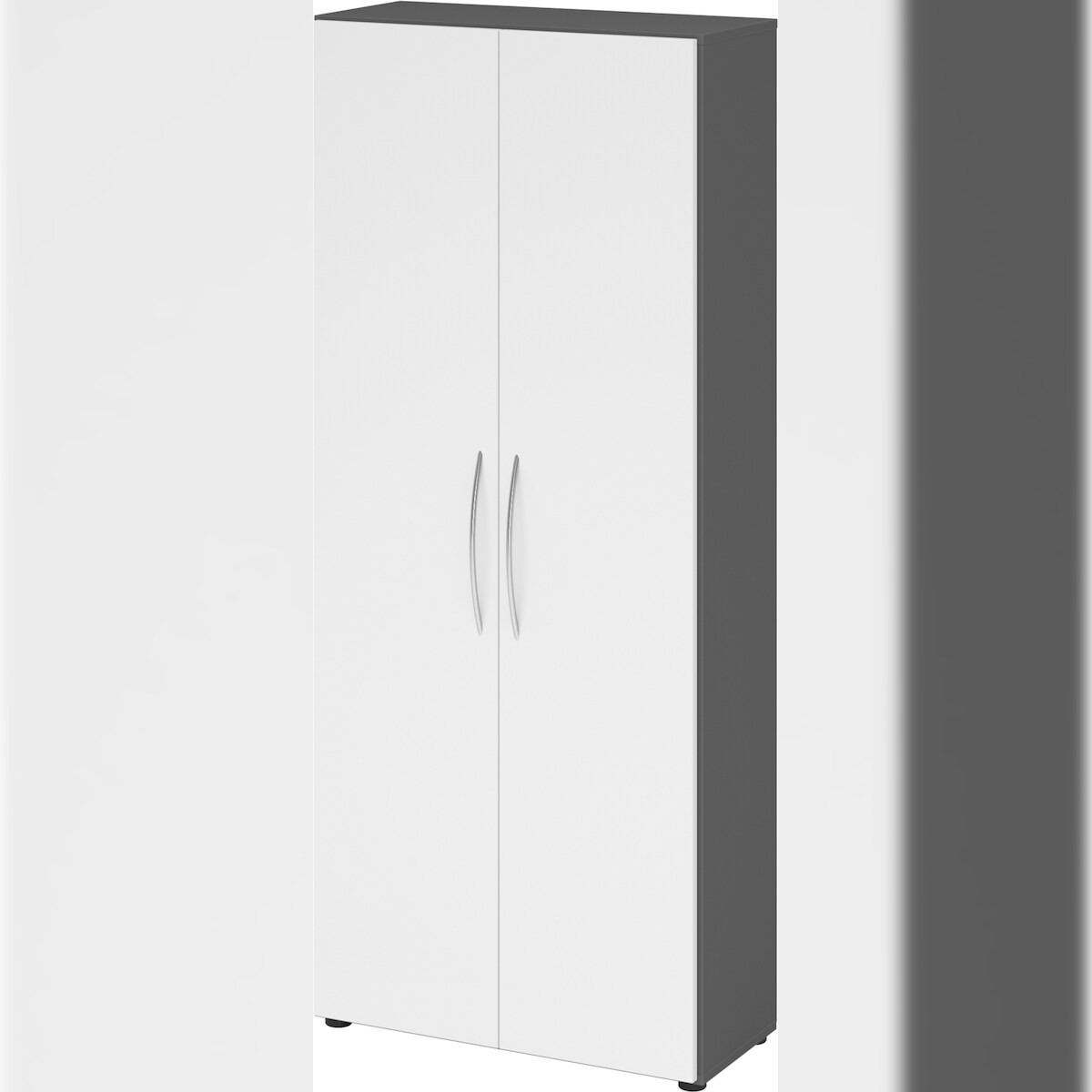 bümö Mehrzweckschrank 80cm breit, Aktenschrank o. Schuhschrank hoch, Schrank mit Regal, Küchenschrank in Graphit/Weiß aus Holz, Vorratsschrank & Image