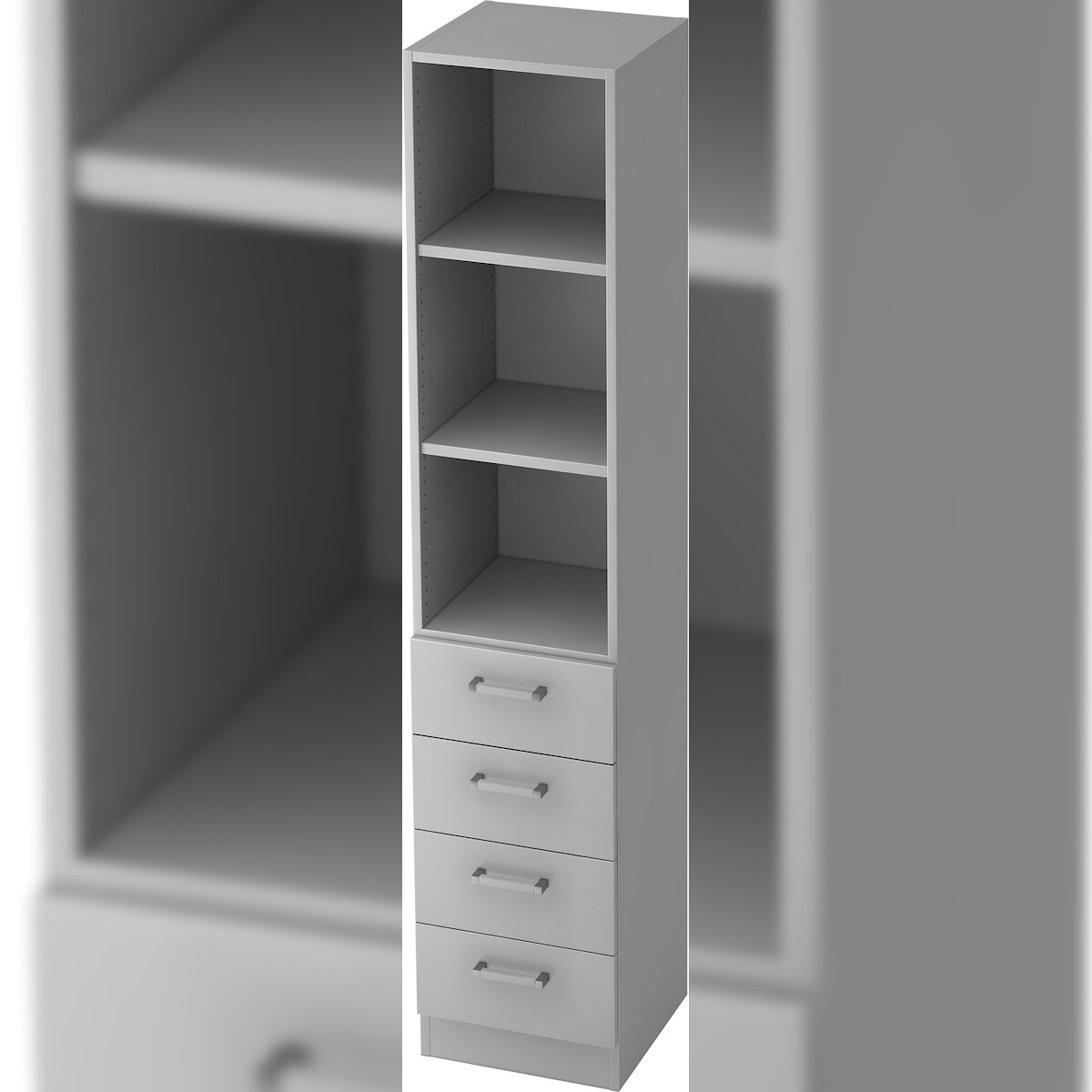 bümö office Aktenschrank Regal mit Schubladen, Büroschrank schmal - 40cm breit in grau - Aktenregal & Schubladenschrank mit Chromgriffen, Büro Möbel