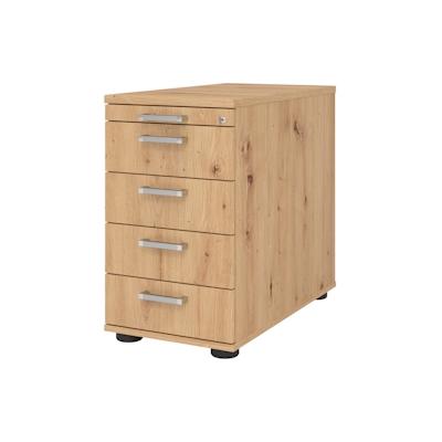 bümö Schreibtisch Schrank abschließbar, Schubladenschrank Holz in Asteiche, Container mit Schubladen - Schubladen Schrank Büro, Schreibtisch Image