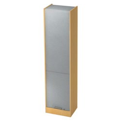 bümö Rollladenschrank in Buche/Silber mit Streifengriff - Vertikal Jalousieschrank 50 cm breit, Aktenschrank abschließbar, Büroschrank für Ordner & Image