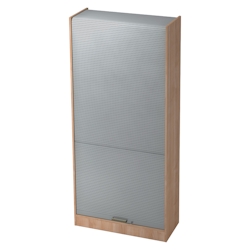 bümö Rollladenschrank in Nussbaum/Silber mit Streifengriff - Vertikal Jalousieschrank 90 cm breit, Aktenschrank abschließbar, Büroschrank für Ordner Image