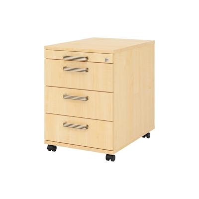 bümö Rollcontainer mit Schubladen, Container abschließbar aus Holz in Ahorn - Rollwagen für's Büro als Schreibtisch Unterschrank, Bürocontainer od. Image