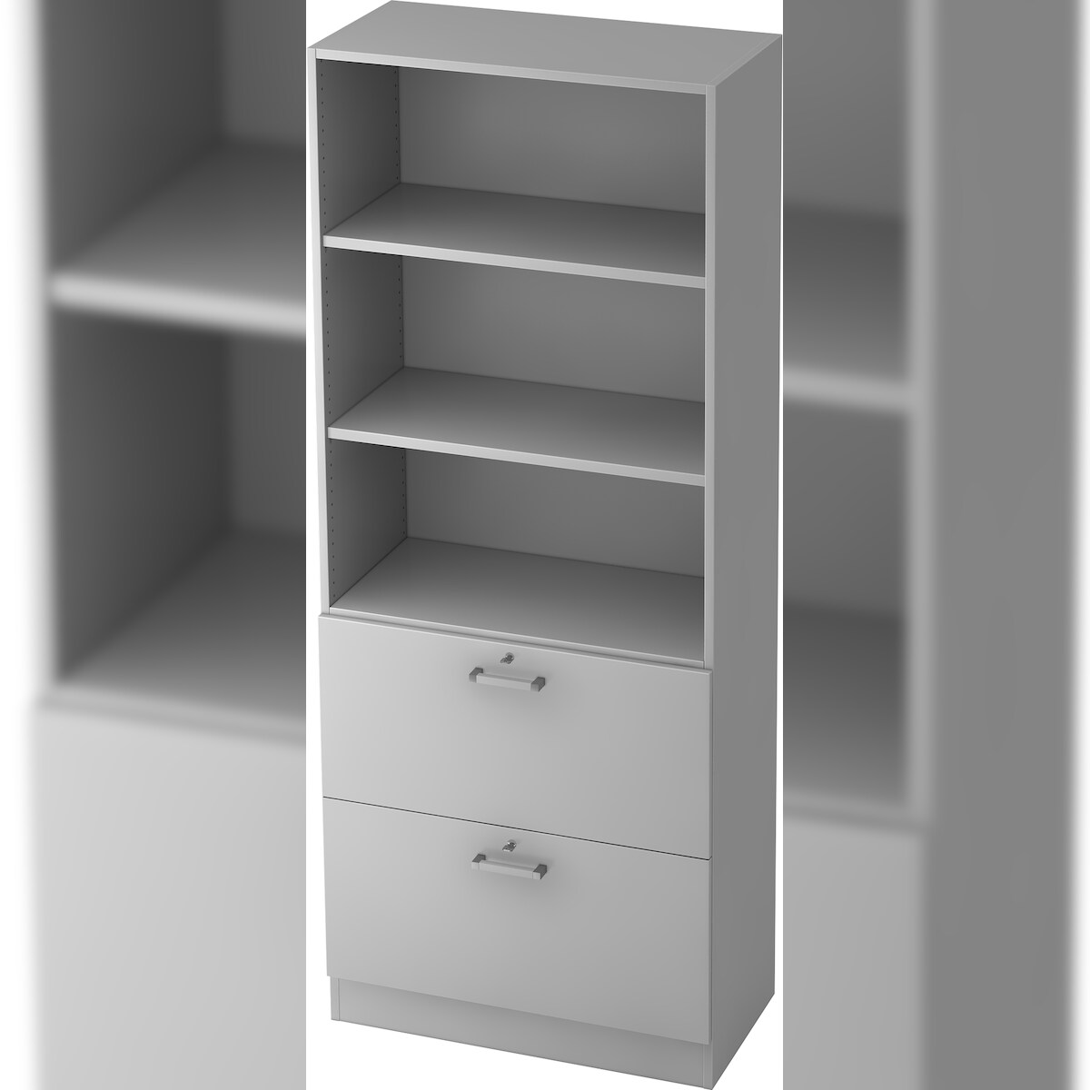 bümö office Aktenschrank mit Hängeregister-Schubladen abschließbar, Büroschrank Holz, 80cm breit in grau - Hängeregistratur für Hängeordner, Büro Image