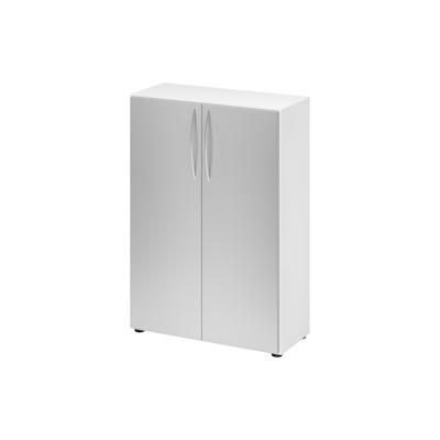 bümö Mehrzweckschrank 80cm breit, Aktenschrank o. Schuhschrank klein, Schrank mit Regal, Kommode in Weiß/Silber aus Holz, Vorratsschrank & Image