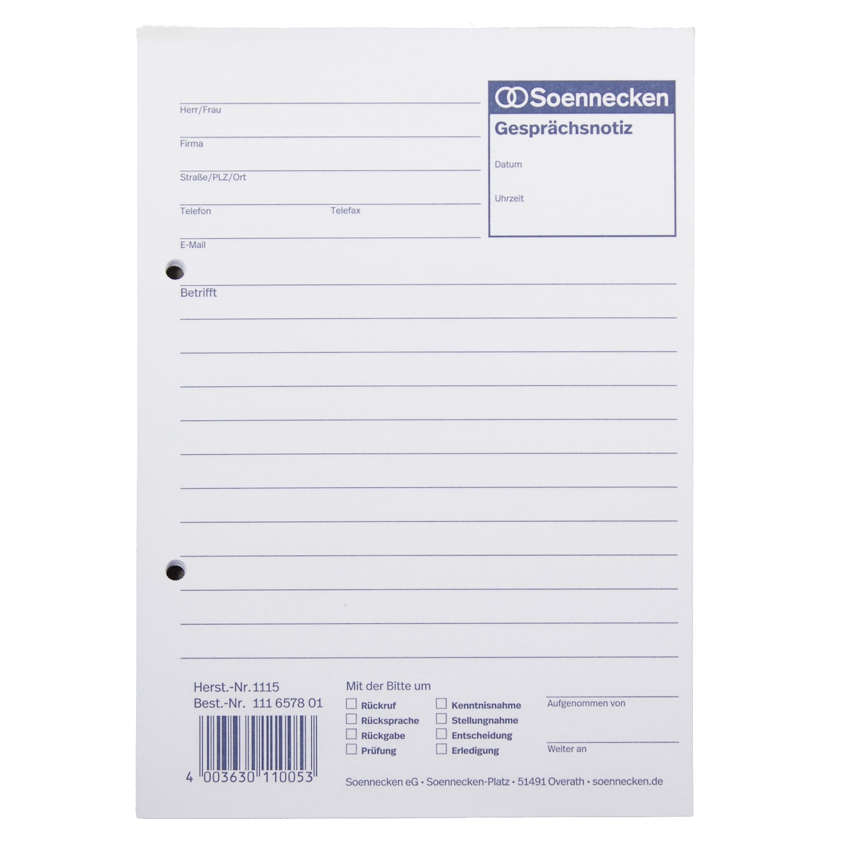 Soennecken 1115 Gesprächsnotiz DIN A5 50Blatt weiß Image