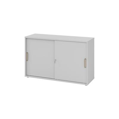bümö Schiebetürenschrank 2OH - Aktenschrank abschließbar, Sideboard Schrank mit Schiebetüren in grau, Streifengriff - Büroschrank aus Holz mit Image