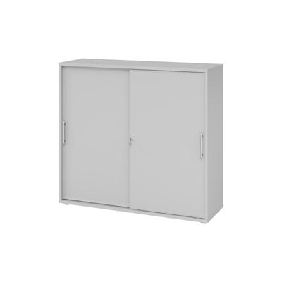 bümö Schiebetürenschrank 3OH - Aktenschrank abschließbar, Sideboard Schrank mit Schiebetüren in grau, Relinggriff - Büroschrank aus Holz mit Image