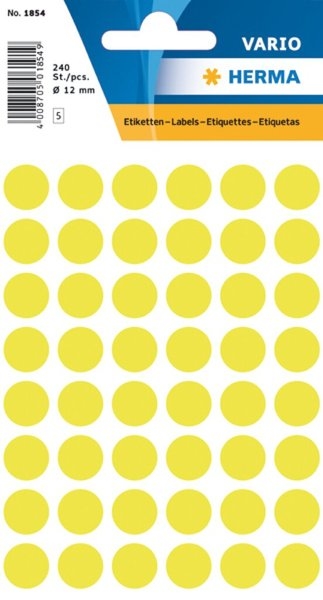 HERMA Markierungspunkte Ø 13 mm, leuchtgelb, 240 Etiketten, permanent haftend, für Handbeschriftung Image