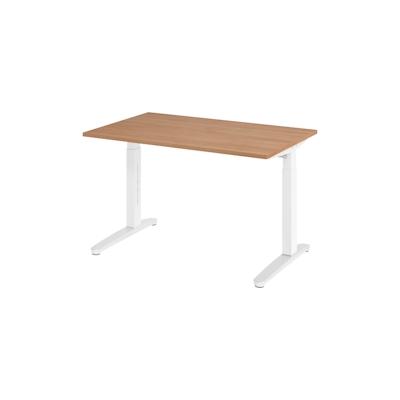 bümö manuell höhenverstellbarer Schreibtisch 120x80 in Nussbaum, Gestell in weiß/alu - PC Tisch höhenverstellbar & klein, höhenverstellbarer Tisch Image