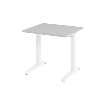 bümö manuell höhenverstellbarer Schreibtisch 80x80 in grau, Gestell in weiß - PC Tisch höhenverstellbar & klein, höhenverstellbarer Tisch Büro, Image