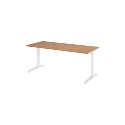 bümö manuell höhenverstellbarer Schreibtisch 180x80 in Nussbaum, Gestell in weiß/alu - PC Tisch höhenverstellbar & groß, höhenverstellbarer Tisch Image
