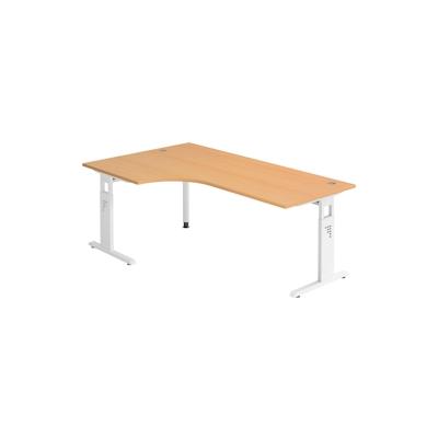 bümö höhenverstellbarer Eckschreibtisch O-Serie 200x120 cm in Buche, Gestell in weiß - Schreibtisch L Form, großer Tisch für's Büro, Computertisch Image