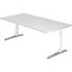 bümö manuell höhenverstellbarer Schreibtisch 200x100 in weiß, Gestell in weiß/alu - PC Tisch höhenverstellbar & groß, höhenverstellbarer Tisch Büro,