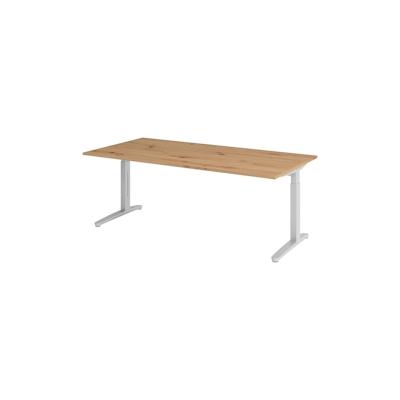 bümö manuell höhenverstellbarer Schreibtisch 200x100 in Asteiche, Gestell in silber - PC Tisch höhenverstellbar & groß, höhenverstellbarer Tisch Image