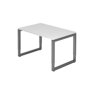 bümö höhenverstellbarer Schreibtisch R-Serie 120x80 cm in weiß, Gestell in Graphit - PC Tisch klein für's Büro manuell höhenverstellbar, Image