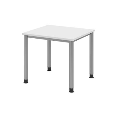 bümö höhenverstellbarer Schreibtisch H-Serie 80x80 cm in weiß, Gestell in Silber - PC Tisch klein für's Büro manuell höhenverstellbar, Computertisch Image