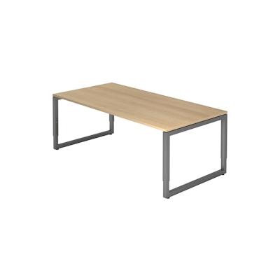 bümö höhenverstellbarer Schreibtisch R-Serie 200x100 cm in Eiche, Gestell in Graphit - großer PC Tisch für's Büro manuell höhenverstellbar, Image