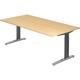 bümö manuell höhenverstellbarer Schreibtisch 200x100 in Ahorn, Gestell in graphit/alu - PC Tisch höhenverstellbar & groß, höhenverstellbarer Tisch