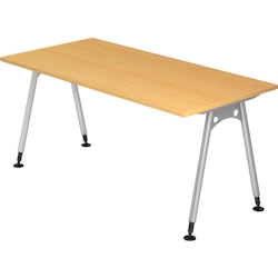 bümö manuell höhenverstellbarer Schreibtisch 160x80 cm in Buche - PC Tisch höhenverstellbar & groß, höhenverstellbarer Tisch Büro, großer Image