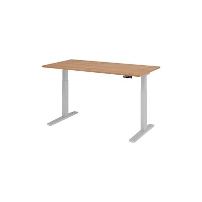bümö elektrisch höhenverstellbarer Schreibtisch 160x80 cm in Nussbaum, Gestell silber - Sitz & Stehschreibtisch mit Memoryfunktion, elektrischer Image