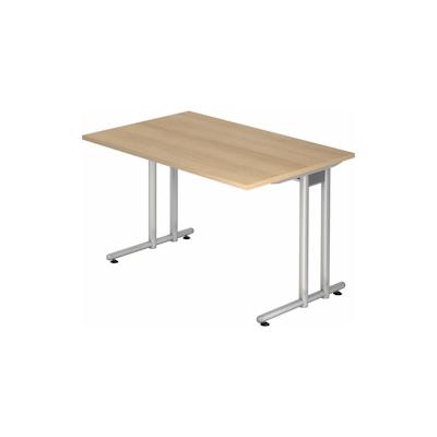 bümö Schreibtisch klein N-Serie 120x80 cm, Tischplatte aus Holz in Eiche, Gestell aus Metall in Silber - PC Tisch, kleiner Computertisch für's Büro, Image