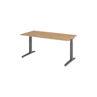 bümö manuell höhenverstellbarer Schreibtisch 160x80 in Asteiche, Gestell in graphit - PC Tisch höhenverstellbar & groß, höhenverstellbarer Tisch Image