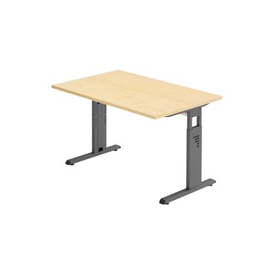 bümö höhenverstellbarer Schreibtisch O-Serie 120x80 cm in Ahorn, Gestell in Graphit - PC Tisch klein für's Büro manuell höhenverstellbar, Image