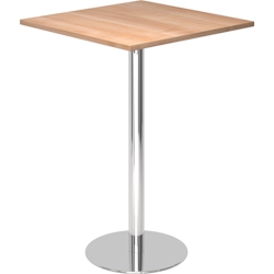 bümö Stehtisch Büro, Bistrotisch eckig 80 x 80 cm - Bartisch Nussbaum, Stehtisch Holz-Platte, Säule aus Metall verchromt, Buffettisch, Säulentisch, Image