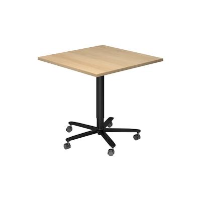 bümö Säulenhubtisch höhenverstellbar, Stehtisch Büro, Bistrotisch eckig 80 x 80 cm - Besprechungstisch Eiche, Stehtisch Holz-Platte, Säule aus Metall Image