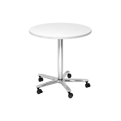 bümö Säulenhubtisch höhenverstellbar, Stehtisch Büro, Bistrotisch rund 80 x 80 cm - Besprechungstisch weiß, Stehtisch Holz-Platte, Säule aus Metall Image