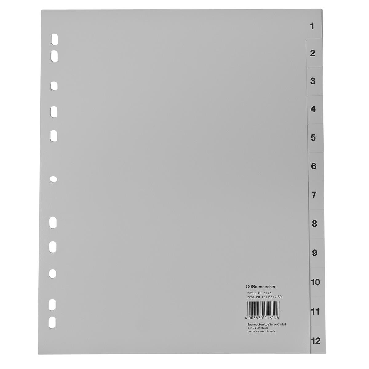 Soennecken Register 2133 DIN A4 1-12 volle Höhe Überbreite PP grau Image