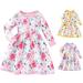 URMAGIC Toddler Girls Casual Cotton Long-Sleeved Round Neck Dresses Cartoon Dress Floral Print Party Dresses