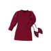 Canrulo Toddler Baby Girls Pearl Dress Long Sleeve Mini Dress with Bow Bag Autumn Party Clothes Red 4T