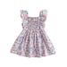 TheFound Girlâ€™s Dress Fly Sleeve Square Neck Flower/Leaves Print A-line Dress