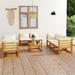 9 Piece Patio Lounge Set with Cushion Cream Solid Acacia Wood