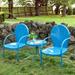 Patio Bistro Set Retro Metal Outdoor Seating Set Conversation Set 3 Pieces 2 C-Spring Motion Armchairs and Round Side Table for Porch Lawn Garden Blue