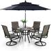 6 Pieces Outdoor Dining Set with Umbrella Patio Furniture Set with 4 Sling Dining Swivel Chairs 1 x 37 Wood-Like Table and 1 x 10ft 3 Tiers Umbrella (Beige)