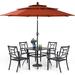 VILLA 7 Piece Outdoor Dining Set with Umbrella for 6 60\u201D Rectangular Metal Dining Table & 6 Stackable Metal Chairs & 13ft Large Beige Umbrella for Outdoor Deck Yard Porch