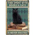 Kanni Cat Retro Metal EC36 Tin Sign Books Cats Is Never Wasted Art Retro Poster Bedroom Poster Cafe Home Retro Aluminum Poster 8x12 inch 12x8 inch