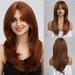 Long Brown Wigs with Bangs Medium Length Wigs for Women Layered Brown Wig with Highlight Straight Synthetic Wigs for Daily Party 24IN