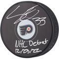 Samuel Ersson Philadelphia Flyers Autographed Hockey Puck with "NHL Debut 12/23/22" Inscription