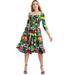 Plus Size Women's Sweetheart Swing Dress by June+Vie in Multi Bold Leaves (Size 10/12)