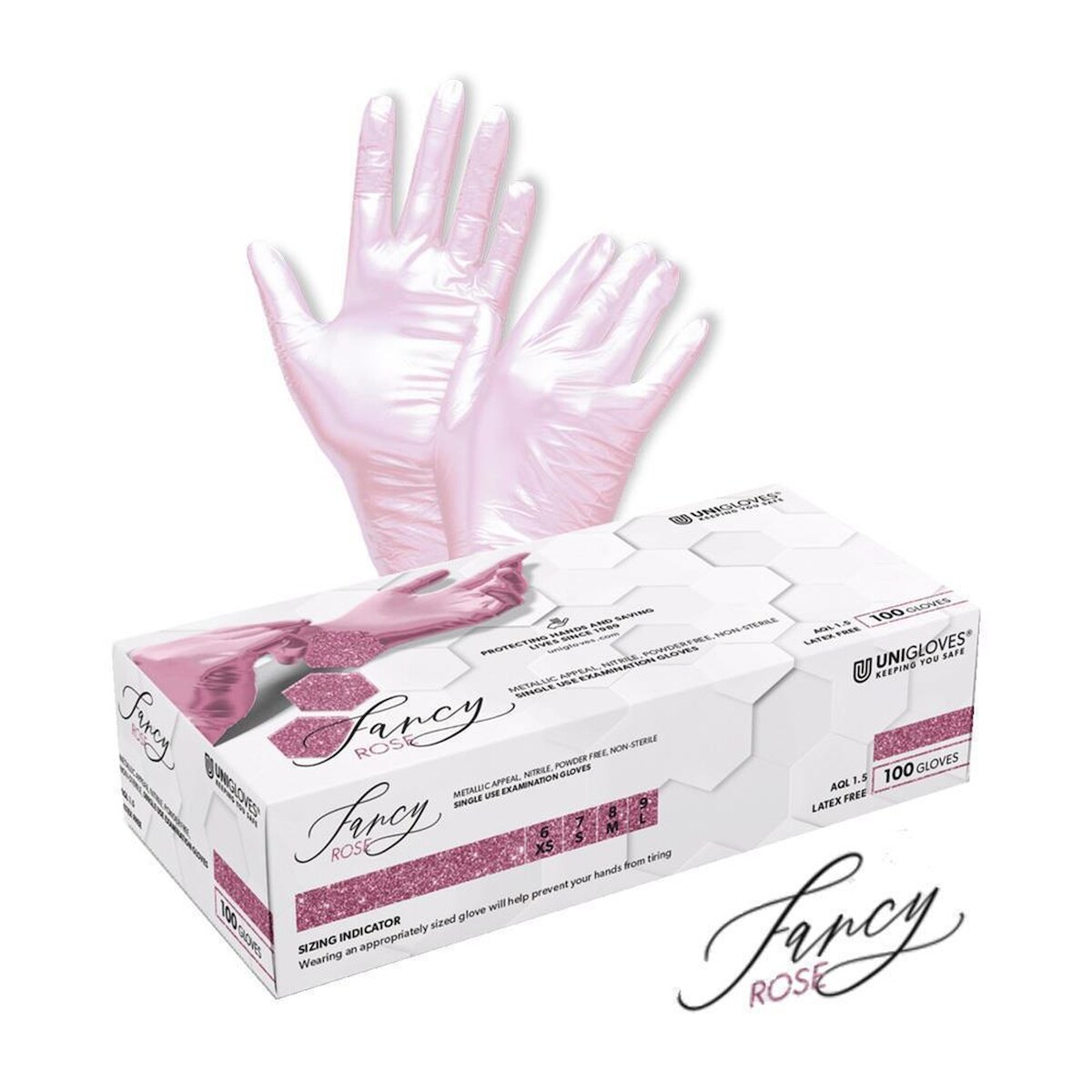 Einweghandschuhe Fancy Rose - puderfrei - Gr. XS - 1000 Unigloves Nitrilhandschuhe Image