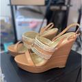 Coach Shoes | Coach Wedge Sandals Women Size 10-Gold With Classic Coach Logo | Color: Brown/Gold | Size: 10