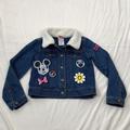 Disney Jackets & Coats | Disney Minnie Mouse Girls Jacket 5/6 Jean Embroidered Patches Faux Fur Collar | Color: Blue/Pink | Size: 5g