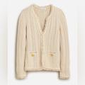 J. Crew Jackets & Coats | Jcrew Textured Cable Knit Hook & Eye Front Gold Button Lady Jacket Size Small | Color: Cream/Tan | Size: S