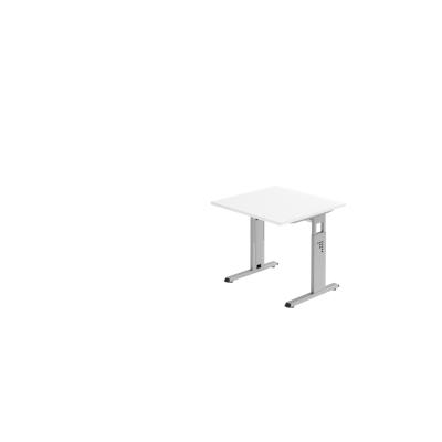 Hammerbacher-Schreibtisch C-Fuß 80x80cm Weiß/Silber-VOS08/W/S