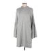 Lou & Grey Casual Dress - Shift High Neck 3/4 sleeves: Gray Print Dresses - Women's Size Medium