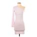 Nasty Gal Inc. Casual Dress - Bodycon One Shoulder Long sleeves: Pink Solid Dresses - New - Women's Size 4